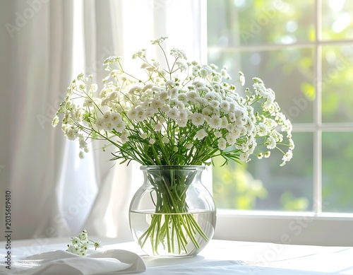 White flowers in a glass vase.