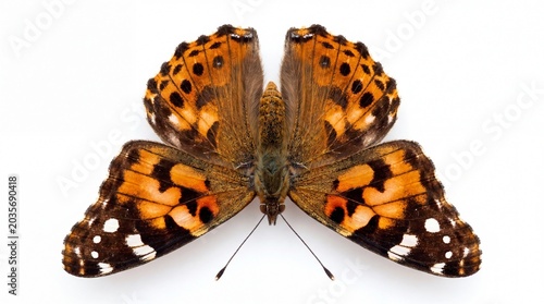 Beautiful butterfly with orange and black wings isolated on white background