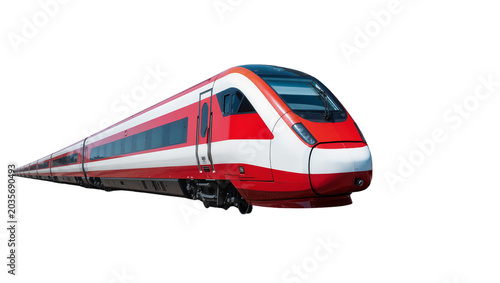 Schilderij op canvas Isolated modern red and white high-speed passenger train, sleek dynamic fast tra