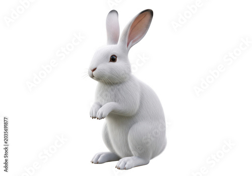 White rabbit sitting upright and looking forward isolated on transparent background