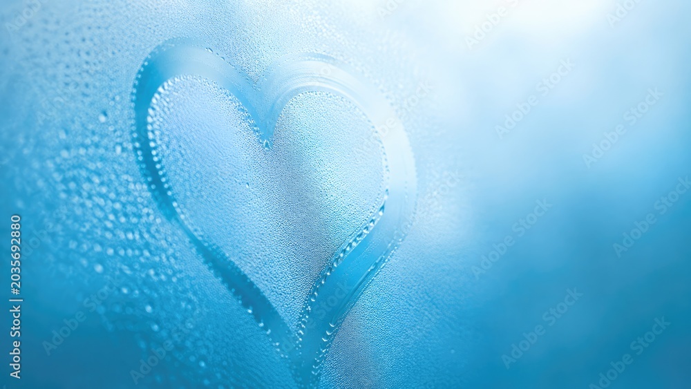 Fototapeta premium Heart Shape Drawn on Foggy Glass with Water Condensation Background