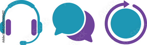 Foto Customer service icons, support symbols, chat and call signs, vector graphics