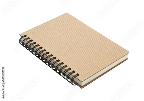Spiral notebook on wooden surface isolated on transparent background
