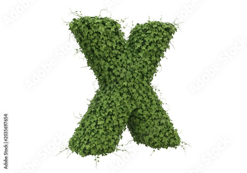 Green leafy letter x symbol isolated on transparent background