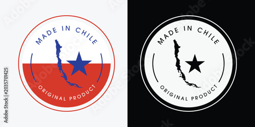 Made in Chile with a map label design for product packaging and an authentic product label.