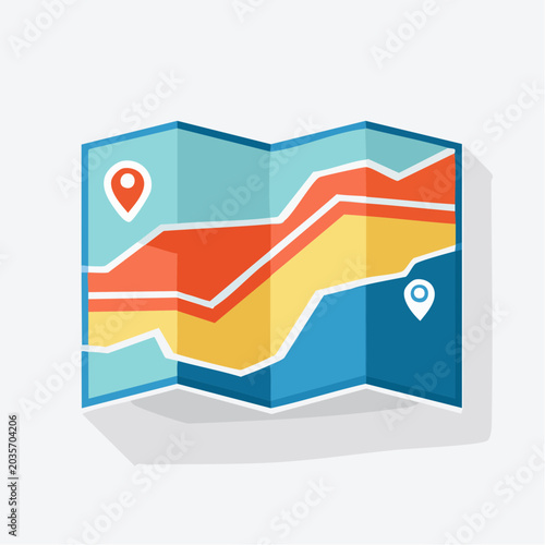 Stylized Folded Map with Location Pins