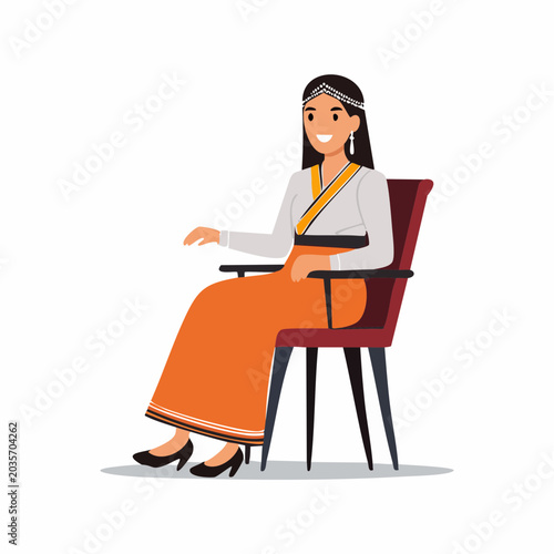 Woman in Traditional Attire Sitting on a Chair
