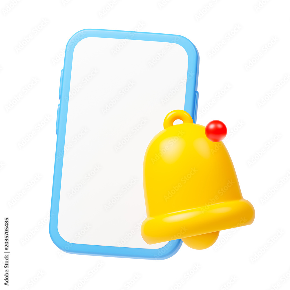 Obraz premium 3D Smartphone with Notification Bell Icon Isolated on Transparent Background