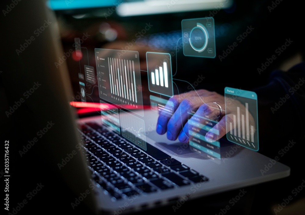 Naklejka premium Futuristic digital data analysis photo