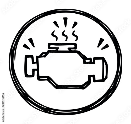 Check engine light symbol showing a car problem, warning icon for vehicle maintenance, automotive repair issue