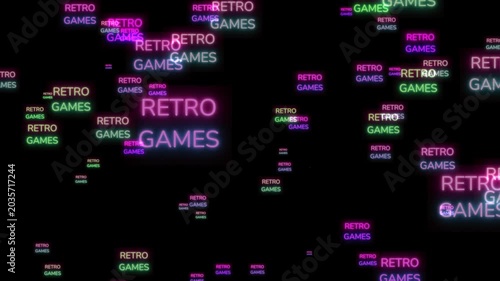 Retro games neon text floating