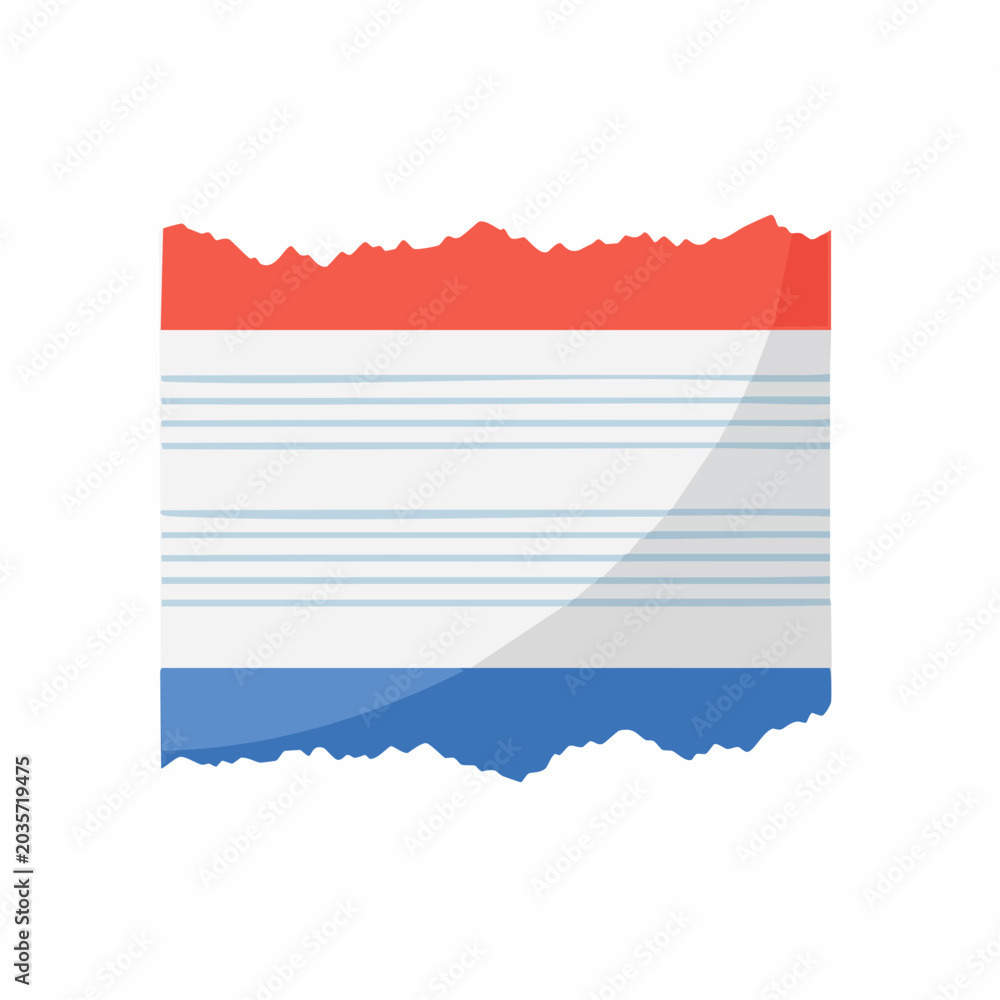 Fototapeta premium Torn Paper with Horizontal Lines and Red, White, Blue Stripes
