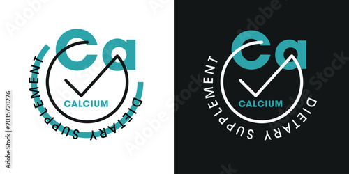 Calcium (Ca) Dietary Supplement Label Template Design, with Medicine Capsules for Healthy Lifestyle.