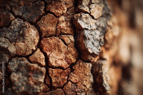 Textured cork bark in natural light: intricate patterns, deep creases, ample breathing room for design