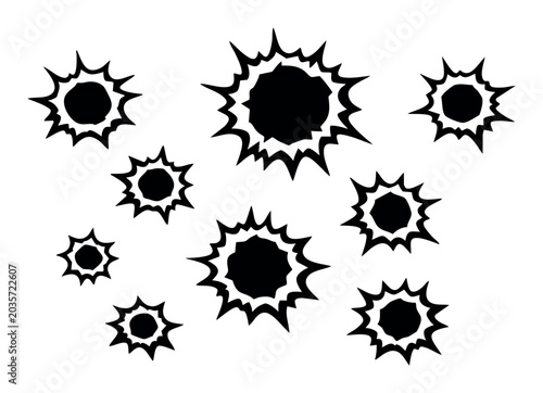 Bullet holes making impact marks, showing damage and destruction, symbolizing violence, danger, target, and crime