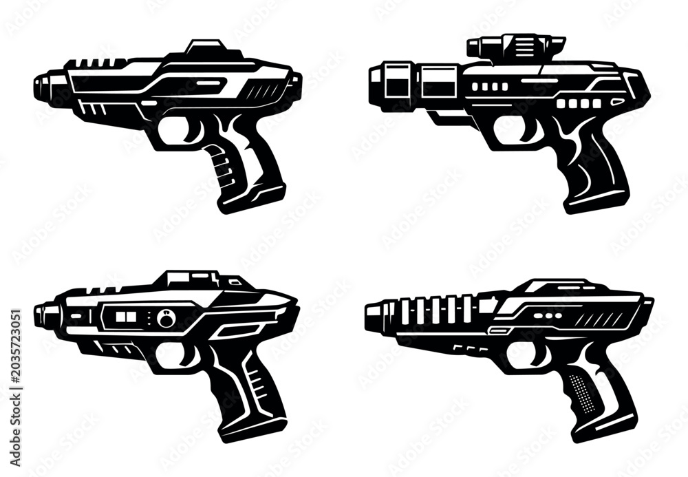 Obraz premium Science fiction laser guns and rayguns set. Weapon collection for gaming, comics, and space adventure concepts