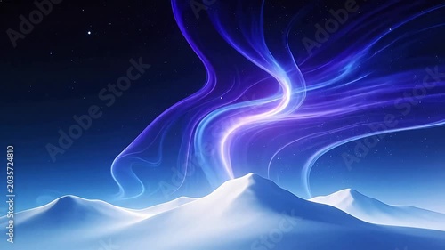 Snowy landscape with colorful aurora