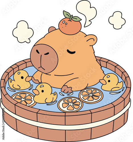 Cute Capybara in Hot Spring Illustration