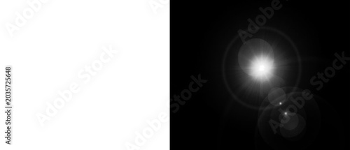 Bild auf Leinwand Optical lens flare light effect on black background, bright sun burst with circu