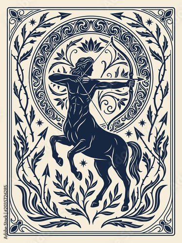 Sagittarius centaur archer in Art Nouveau zodiac style