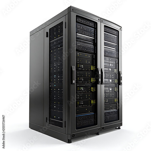 Modern data center server racks with blinking lights, representing digital information storage, cloud computing, and network infrastructure, ideal for technology concepts.