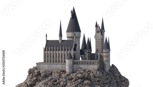 Tableau sur toile Isolated magnificent fantasy castle with numerous dark spires and ancient gothic stone architecture