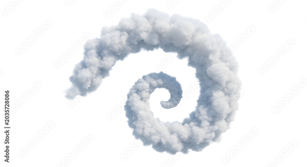 Naklejka premium Isolated cloud swirl render realistic cumulus formation in a spiral shape on white background