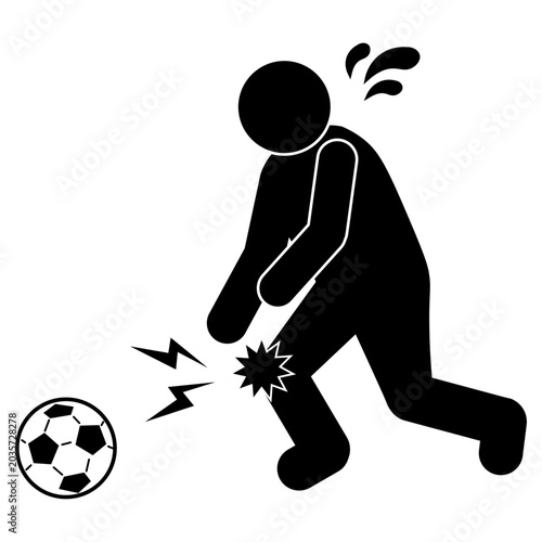 Obraz na płótnie サッカー中に膝を負傷してうずくまるスポーツ障害のモノクロピクトグラムイラスト