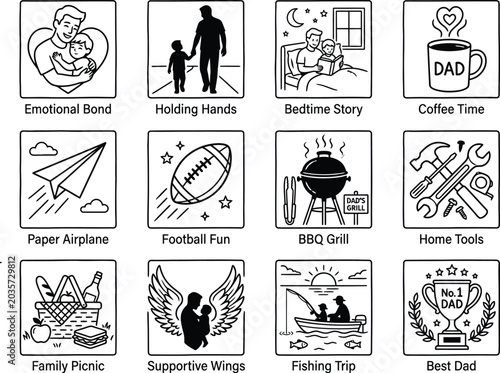 Flat Vector Illustrations Of Family Activities And Fatherhood Concepts