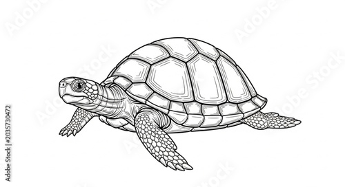 Bild auf Leinwand Detailed Sketch of a Tortoise on a White Background.