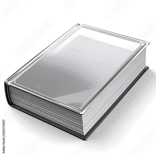 Open book with blank pages, closed cover, showing stacked pages and spine, a symbol of knowledge and learning