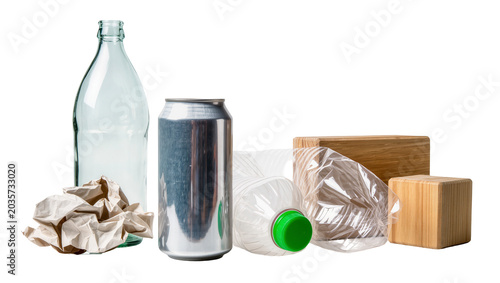 Принти на полотні Isolated collection of various recyclable waste materials ready for environmenta