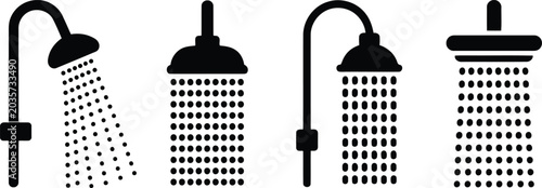 Shower head types icon set rain standard and ceiling mount