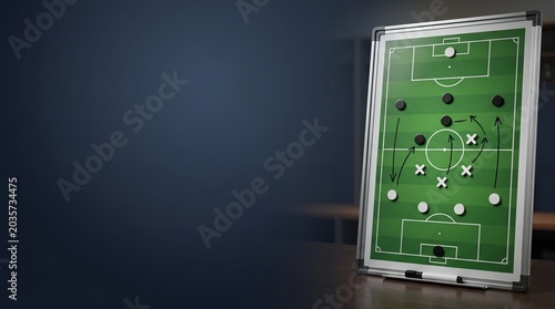 Soccer strategy board with tactics diagram on a green pitch strategy session game plan play diagram chalk art sports strategy football tactics football