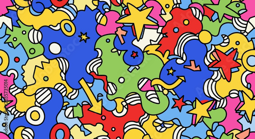 Vibrant Abstract Shapes Background: Fun, Colorful Doodle Pattern