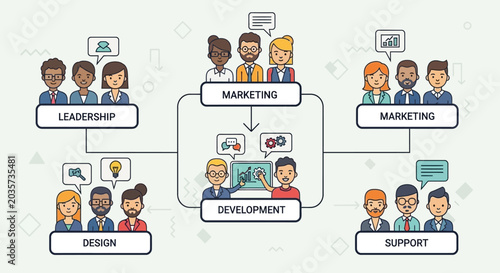 Teamwork and Collaboration in Business: Leadership, Marketing, Design, Dev, Support