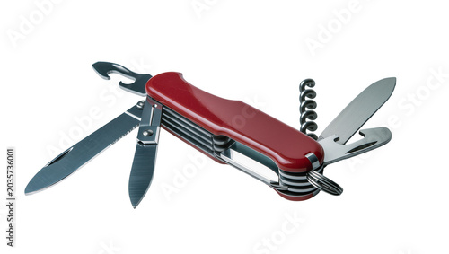 Εκτύπωση καμβά Isolated vibrant red multi-tool, essential compact utility knife with various to