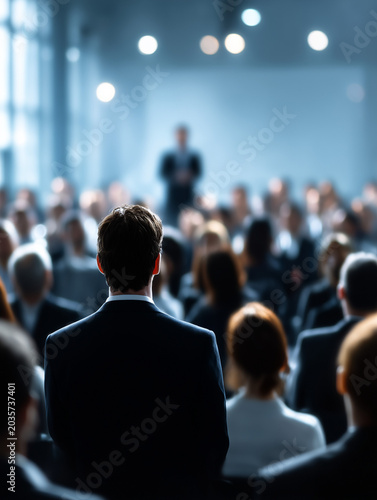 Audience listening to speaker at business conference