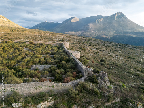 Drone view of the Kelefa castle in Mani, Laconia, Greece