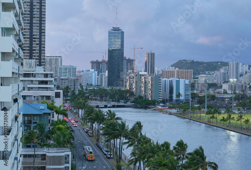 Photos Honolulu Skyline at Dusk Over Ala Wai Canal