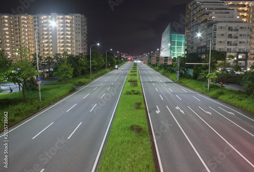 Fotografija High angle view of a highway from an overpass in Chiba city during the night