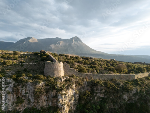 Drone view of the Kelefa castle in Mani, Laconia, Greece