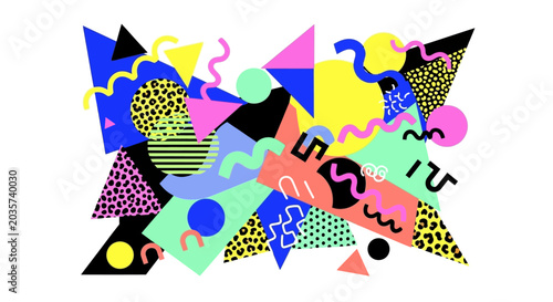 Retro Abstract Geometric Shapes Memphis Style Background