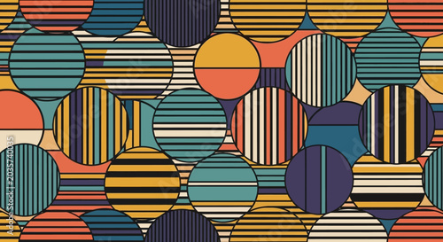 Retro Geometric Circles Pattern with Stripes - Abstract Design