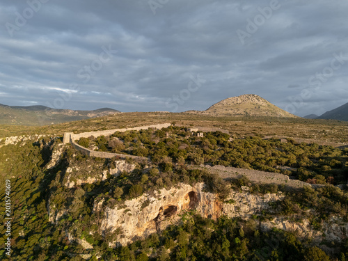 Drone view of the Kelefa castle in Mani, Laconia, Greece
