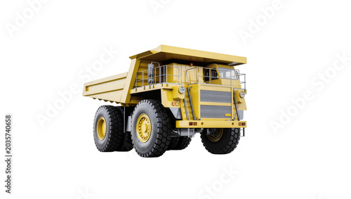 Foto Isolated powerful yellow mining haul truck heavy duty vehicle for large-scale ea