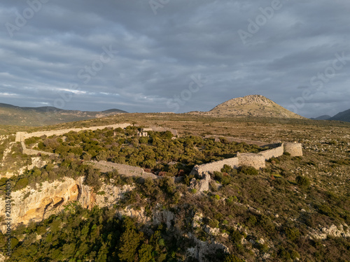 Drone view of the Kelefa castle in Mani, Laconia, Greece