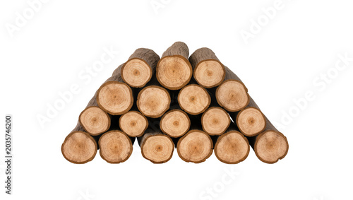 Fotografie Isolated stack of freshly cut firewood logs, showing natural wood grain and annu