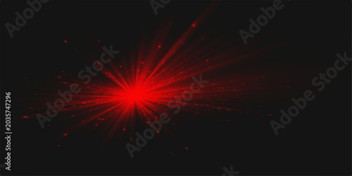 Foto A vibrant red laser beam explodes outwards in a burst of light against a dark backdrop, creating a dazzling display of energy and brilliance