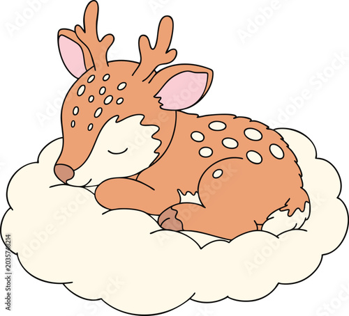 Cute Deer Sleeping on Cloud Illustration